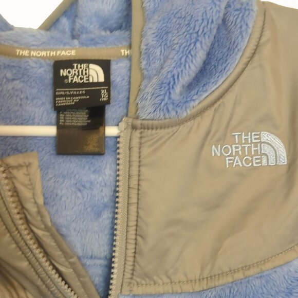 The North Face Girls XL Fuzzy Fleece Hooded Jacket Blue & Gray - Picture 3 of 6
